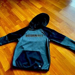 Xersion quick dry pullover hoodie 6-7 kids XS black grey orange